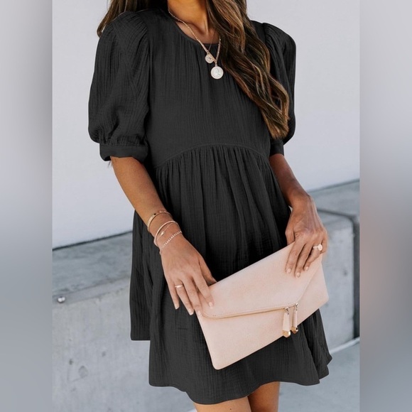 NWT 100% cotton Dokotoo Womens Empire Waist Mini Short Swing Skater Dress - Picture 5 of 8